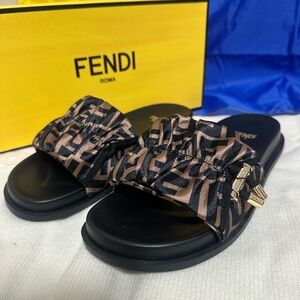FENDI Timeless FF Print Drawstring Satin Slides
